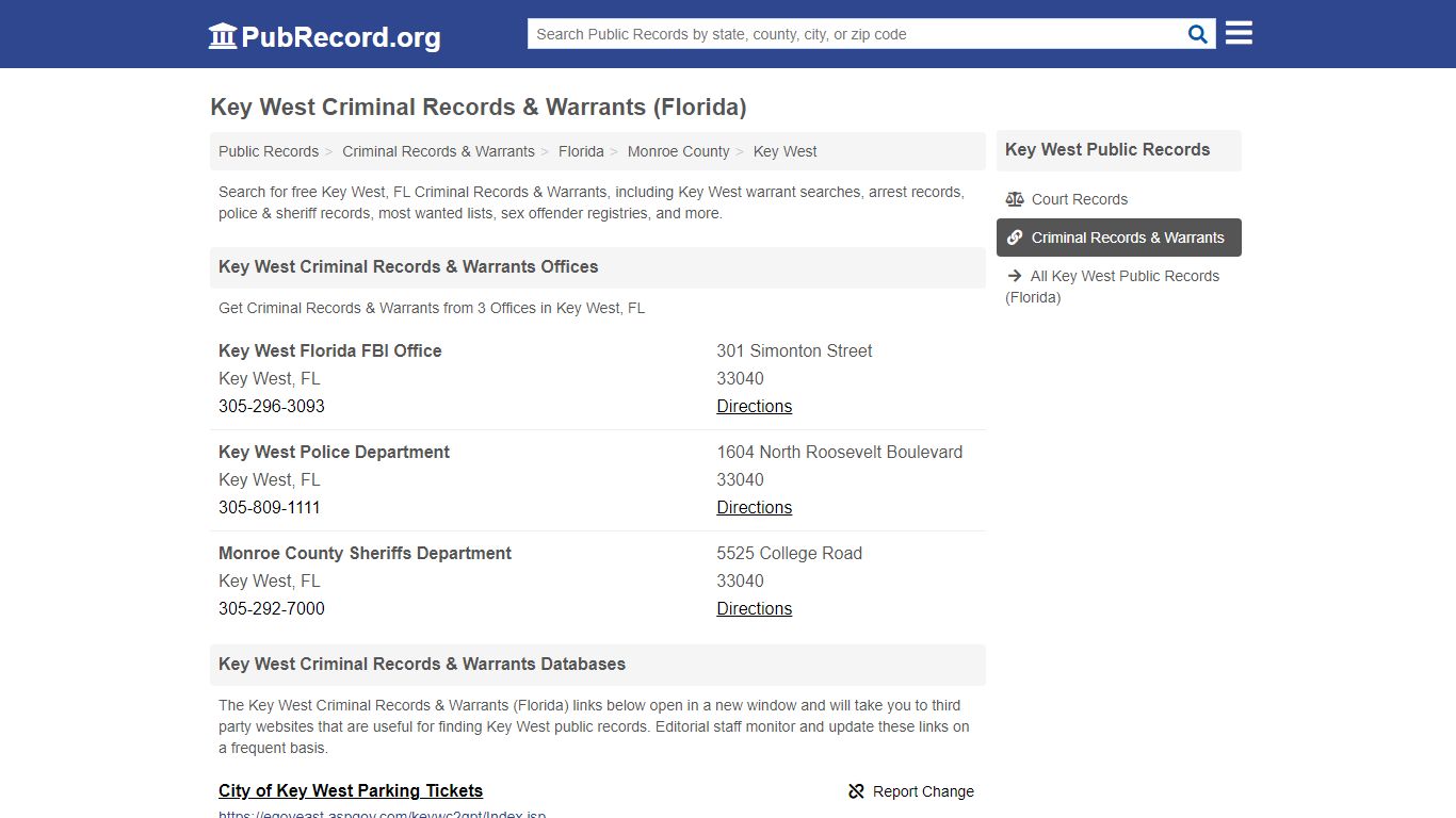 Key West Criminal Records & Warrants (Florida)