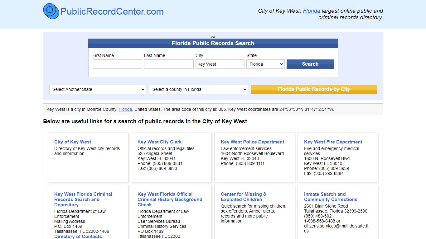 Key West, Florida Public Records and Criminal Background Check